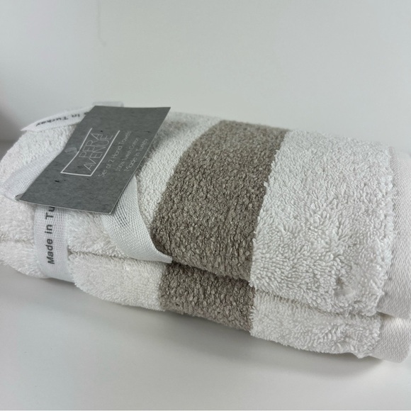 Pera Avenue Luxe 100% Turkish Cotton Bath Towel Set - Cream & Tan - 4 Pieces NEW - Picture 9 of 9